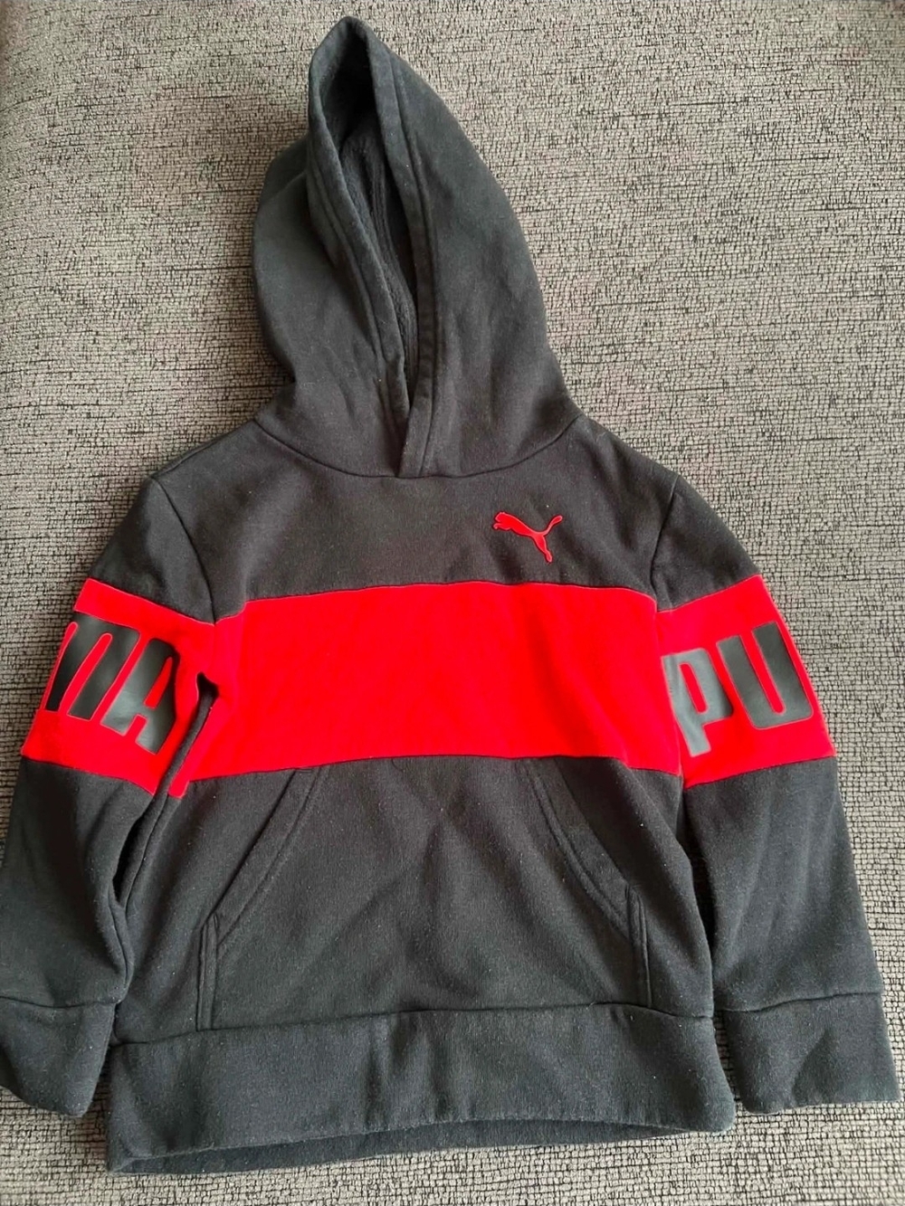 Puma Kids Black Hoodie with Bright Red Chest Stripe